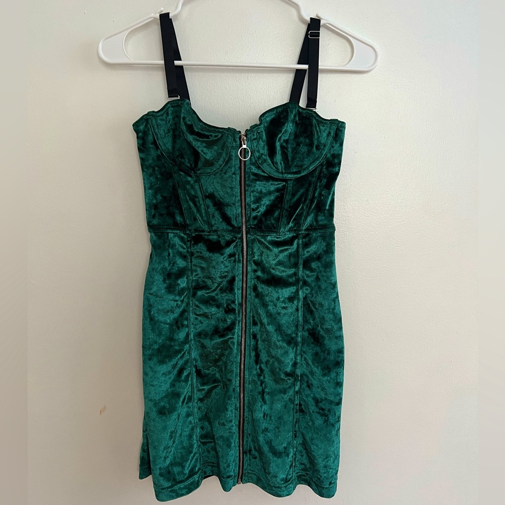 Urban outfitters, green velvet mini dress